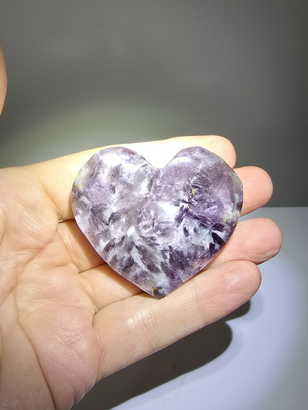 Lepidolite With Tourmaline Crystal Heart #C - Picture 5 of 6